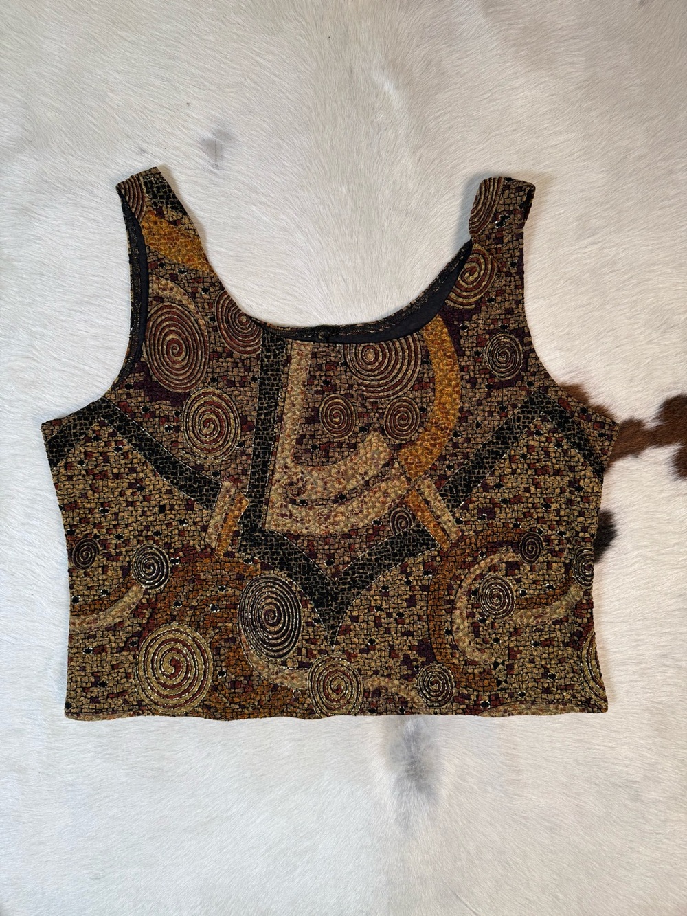 Vintage Y2K Abstract Spiral Metallic Crop Tank Top 1X